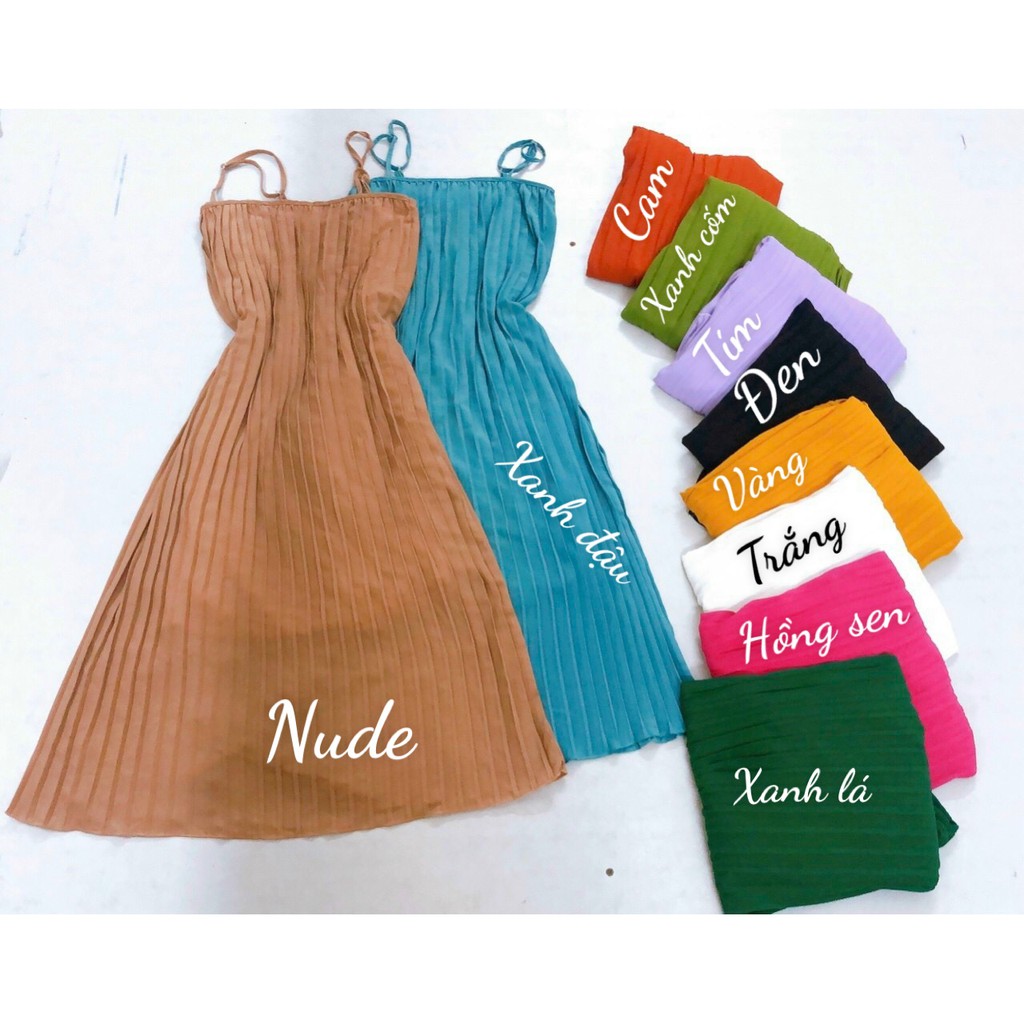 Đầm suông hai dây dáng dài xếp ly, đầm bầu, đầm maxi