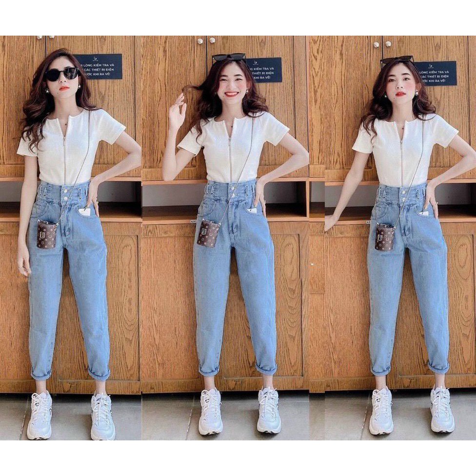 Quần baggy jean nữ đẹp giá rẻ lưng cao chất jean mềm mịn cao cấp thời trang AMISHASHOP98 AMSAll