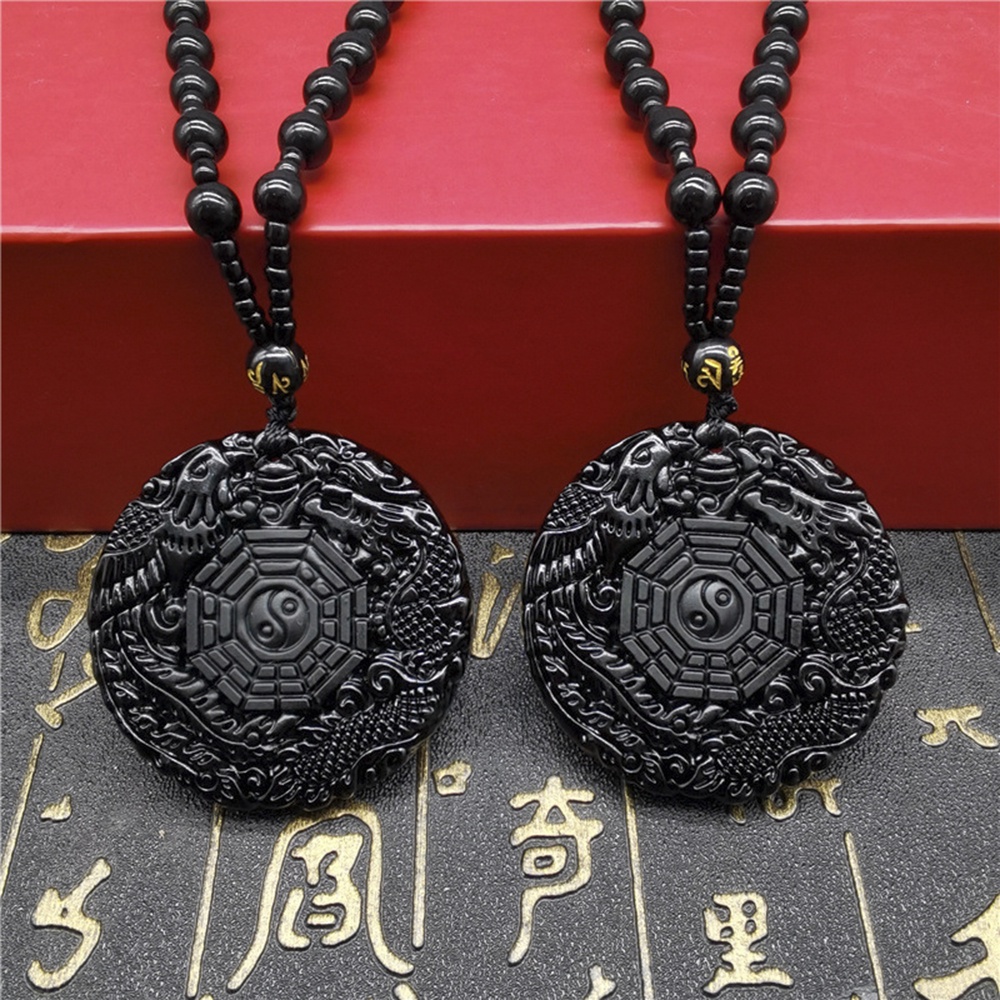 Vòng cổ Mặt Hình Rồng Phượng Hoàng Bằng Đá Obsidian Cho Cặp Đôi