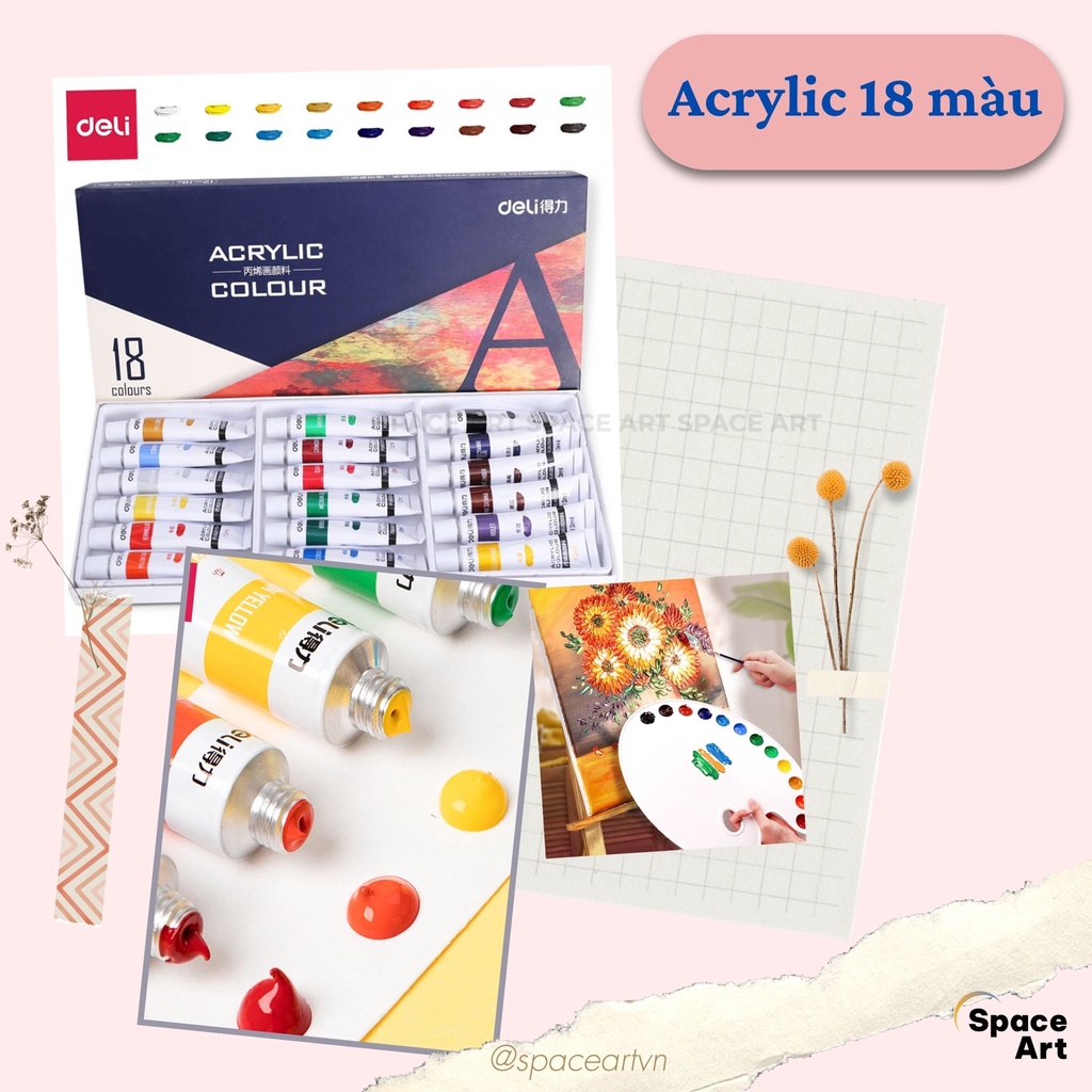 Màu Vẽ Acrylic Dạng Tuýp 12ml Chuyên Nghiệp DELI vẽ vải vẽ giày