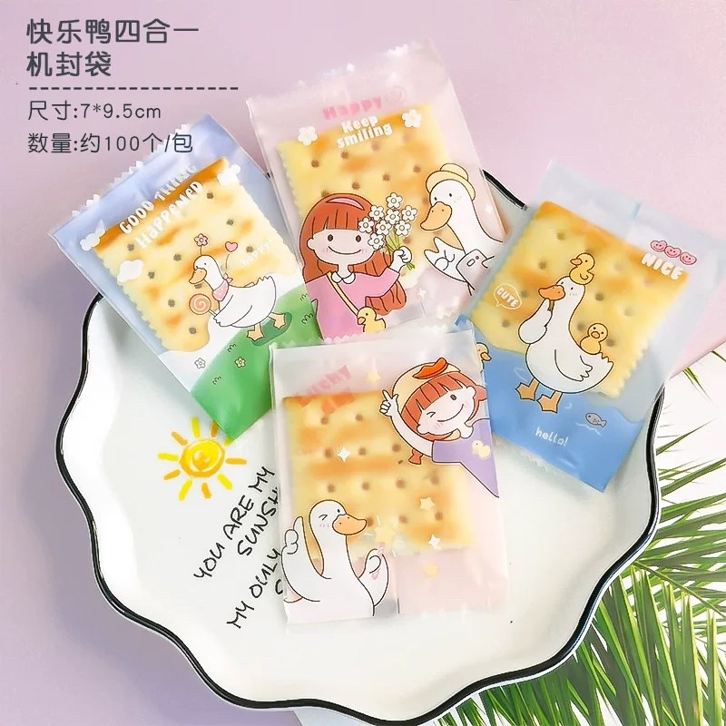 set 50 túi hàn miệng cô gái, hoa lá đựng bánh kẹo size 7 x 10 cm