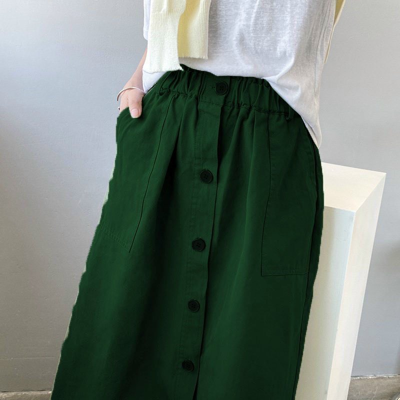 Chân váy dài nút kaki dáng chữ A form dài xòe cá tính phối nhiều áo đẹp