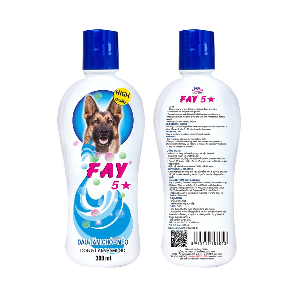 Dầu tắm chó mèo Fay 5 sao - 300ml