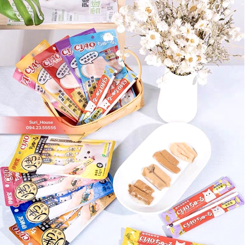 Súp Thưởng Ciao Churu , Súp Thưởng Cho Mèo, Thanh thưởng ciao cho mèo , Gói 4 Thanh