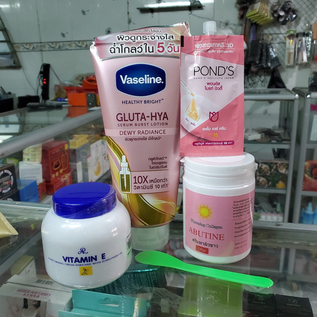 Combo Kem Tự trộn Vaseline 10X + Abutine Hồng + Vitamin E chính hãng siêu trắng nhanh