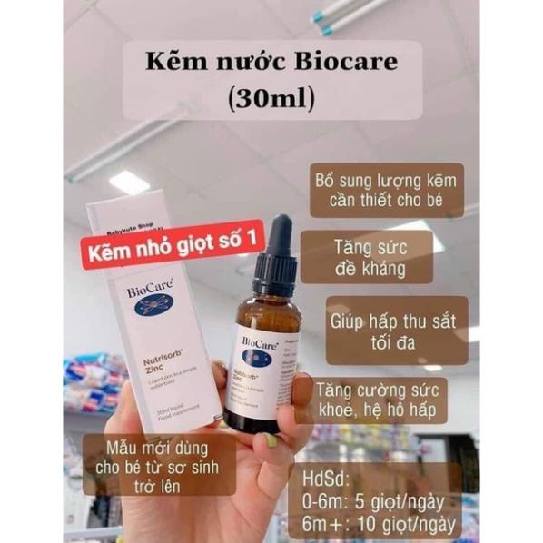 Kẽm Nước Biocare Nutrisorb ZinC (30ml), kẽm nhỏ giọt Bio care Anh (UK)