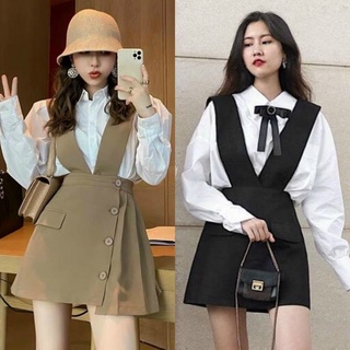 Set áo sơ mi kèm đầm yếm