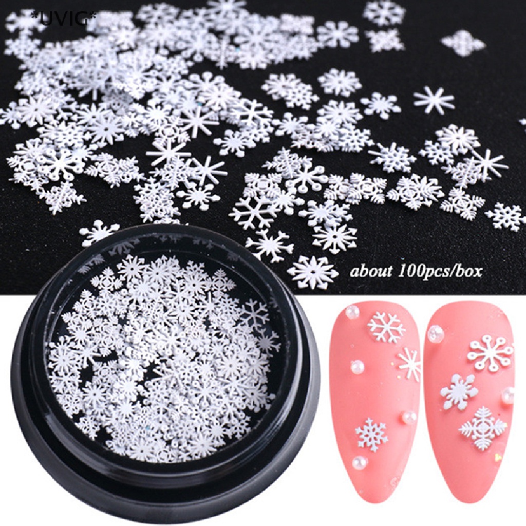[[UVIG]] 1 Bottle/100pcs Nail Art Decorations for 2022 New Year Winter White Snowflakes [Hot Sell]