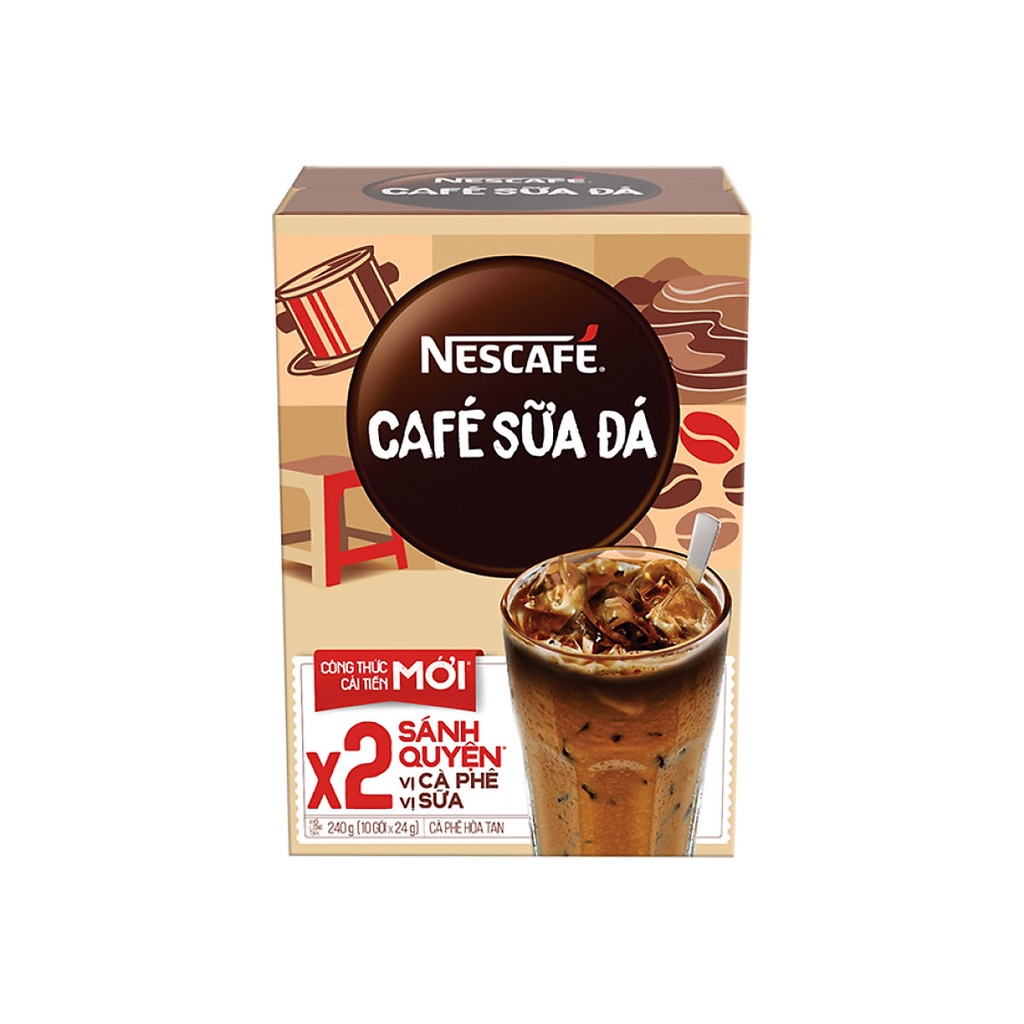 [CAFE SỮA ĐÁ HỘP] Cà phê hòa tan Nescafé 3in1 cà phê sữa đá (Hộp 10 gói x 24 g)