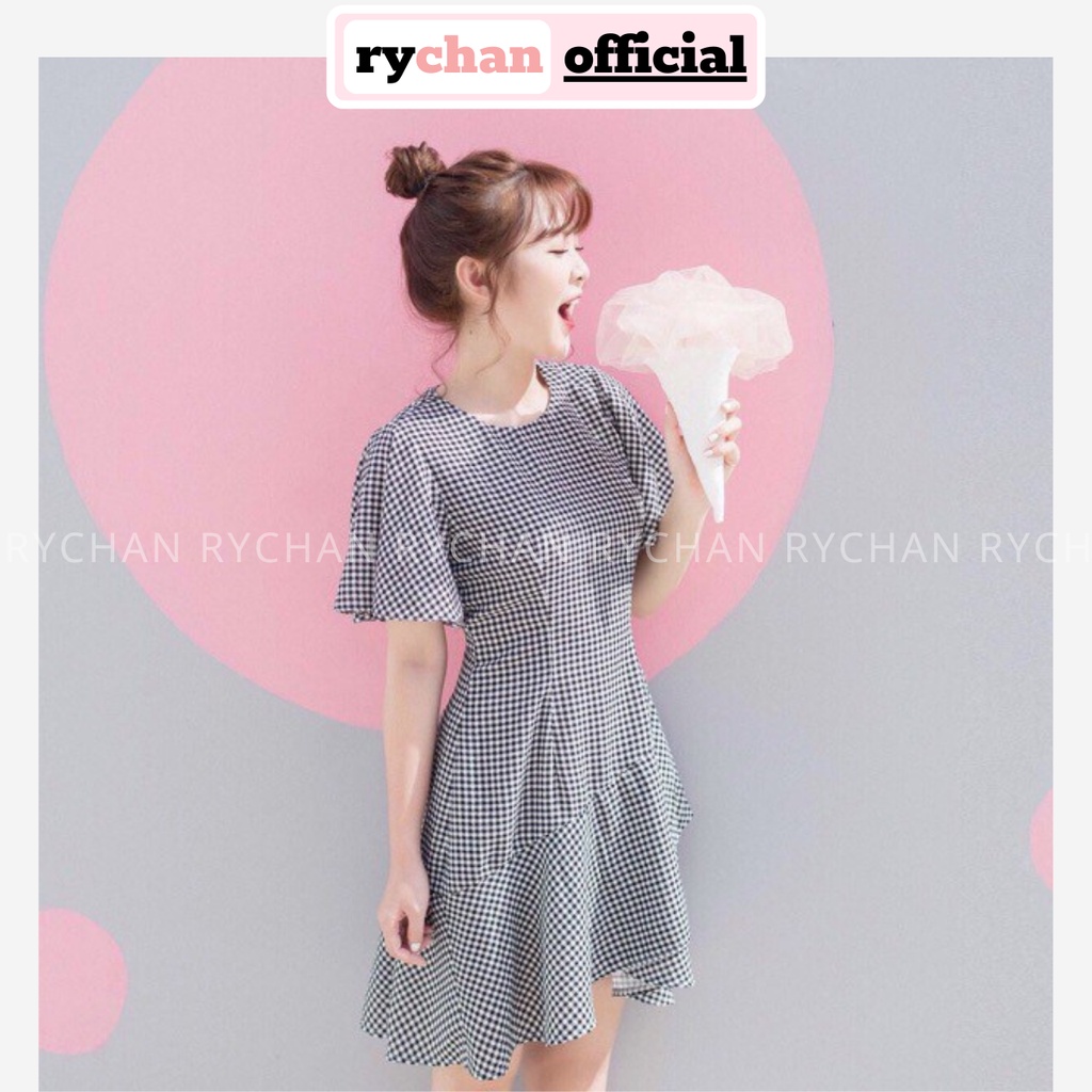 [ẢNH THẬT CUỐI] DX159 - Đầm Xòe Caro Tay Loe Đuôi Bèo