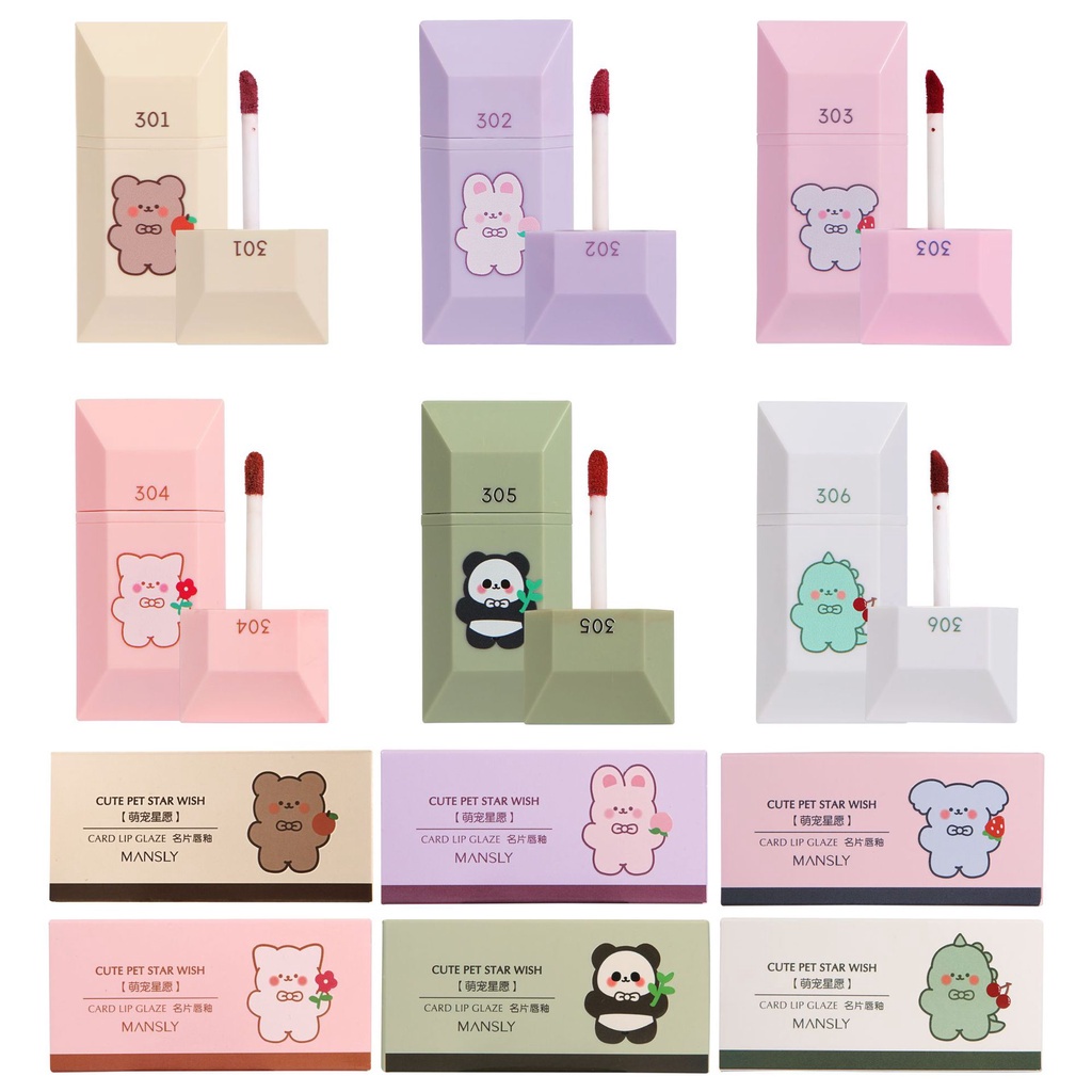 [Hàng mới về] Son môi dạng kem lì lâu trôi thiết kế họa tiết hình thú cưng đáng yêu