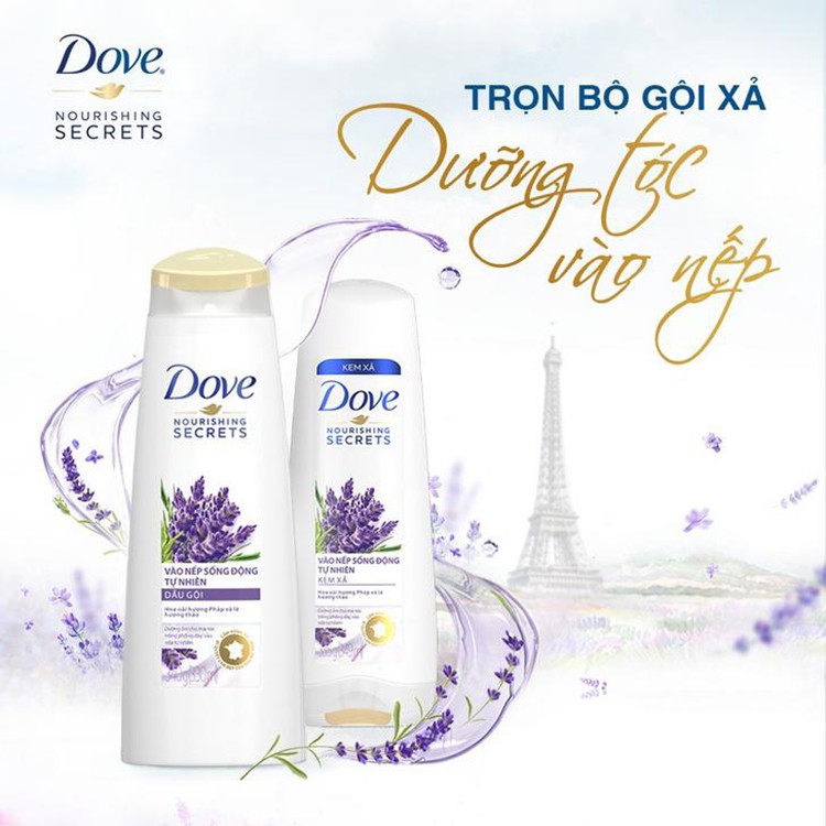 BỘ Dầu gội+ kem xả Dove vào nếp sống động tự nhiên LAVENDER 340g