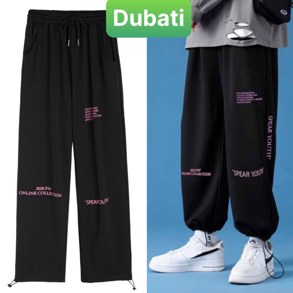 QUẦN JOGGER  NAM NỮ UNISEX CHẤT NỈ DÀY DA CÁ ỐNG SUÔNG RỘNG THÊU CHỮ YOUTH RÚT DÂY TREND HÀN QUỐC VIP PRO - DUBATI FASHI