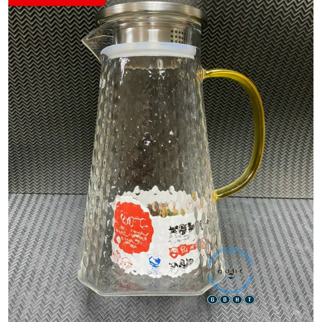 Bình Thuỷ Tinh Xanh, Trắng, Vàng [CHỊU NHIỆT 400 ĐỘ C] cao cấp, nắp inox sáng sang trọng, ĐUN SÔI TRÊN BẾP