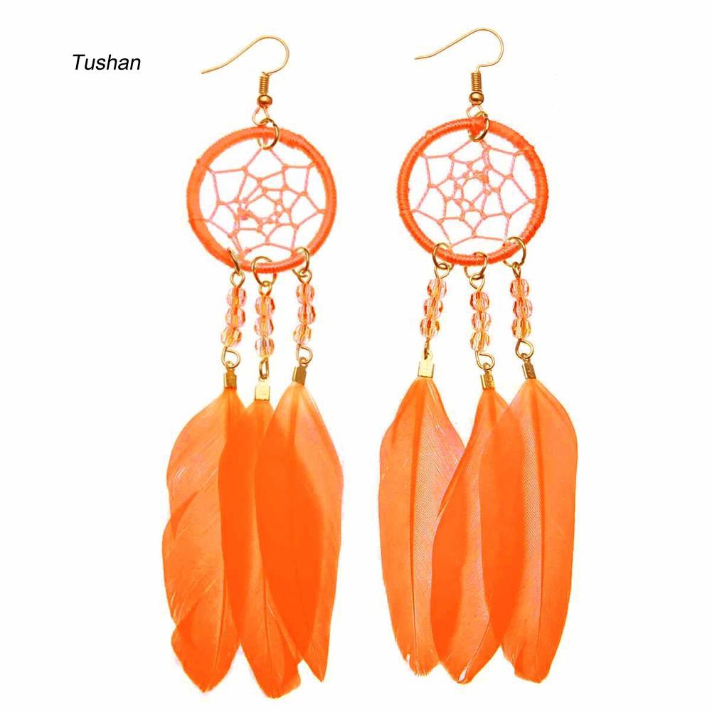 Đôi khuyên tai dài kiểu Dream Catcher gắn lông vũ thời trang cho nữ