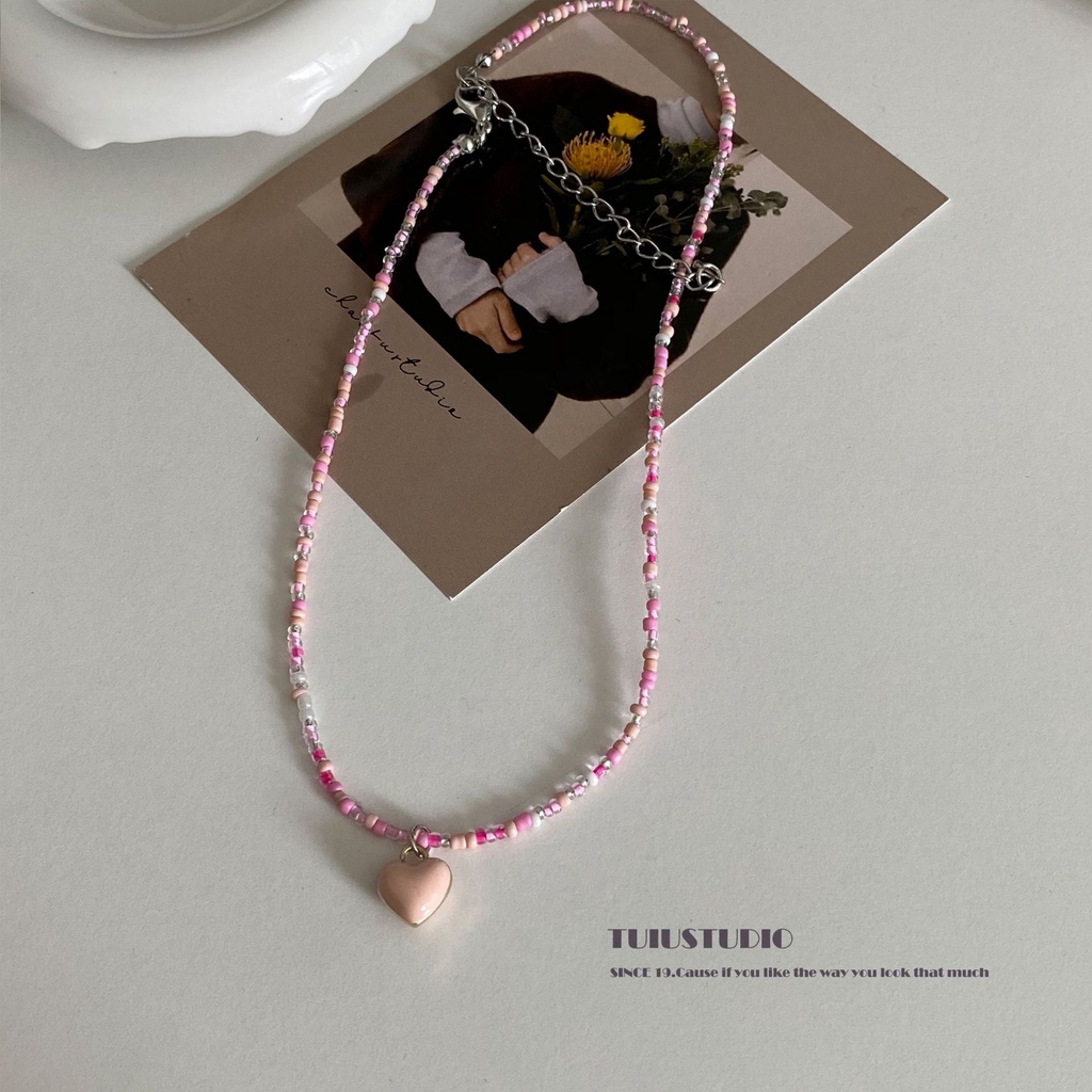 South Korea's New Macaron Beaded Love Clavicle Chain Sweet Summer Necklace