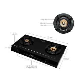 Bếp gas Rinnai RV-7Double Glass(L) - Mặt kính cường lực - có đầu hâm - Alo Bếp xinh