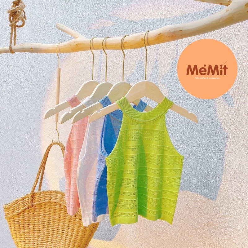 Áo dệt kim cổ yếm cho bé gái, vải dệt thưa mát mẻ, kiểu dáng và màu sắc dễ thương vô cùng