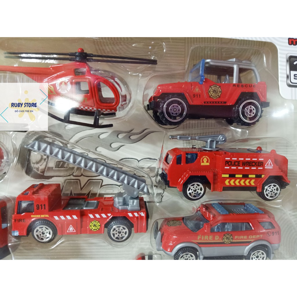 HỘP 8 XE VÀ MÁY BAY CỨU HỎA / QUÂN SỰ BẰNG SẮT DIE-CAST