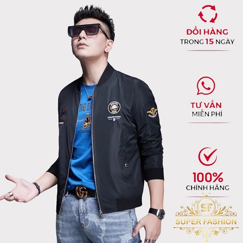 Áo khoác dù bomber nam 2 lớp thêu họa tiết vải dù dày dặn mềm mịn thời trang SF SUPER FASHION