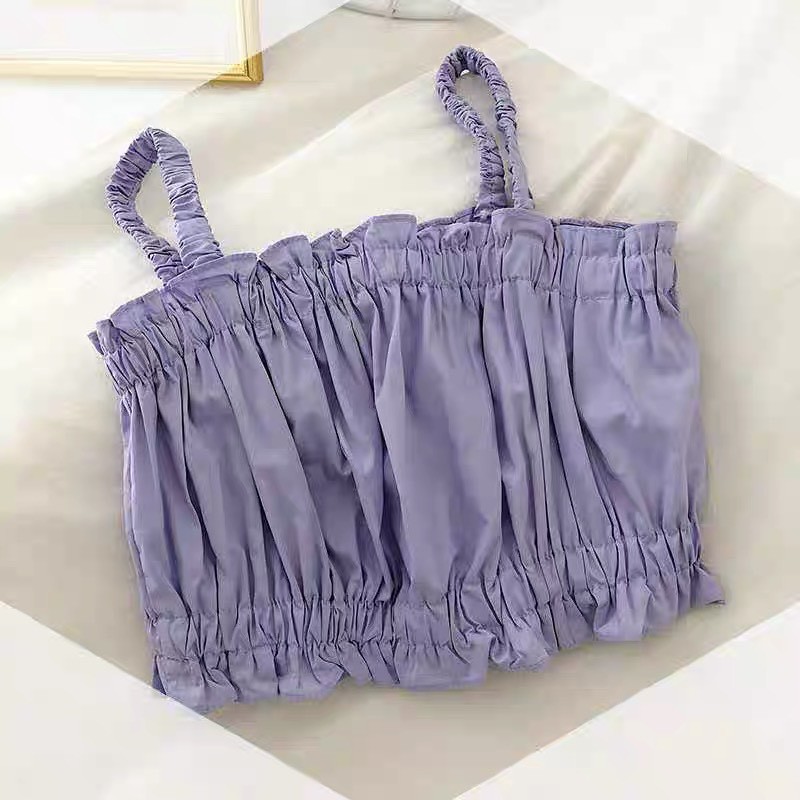 Áo Croptop 2 Dây SuzaHouse N07 Đũi 🦋 Áo Dây Thun Nữ Viền Bèo 2 Màu trắng tím siêu hot phong cách Hàn Quốc