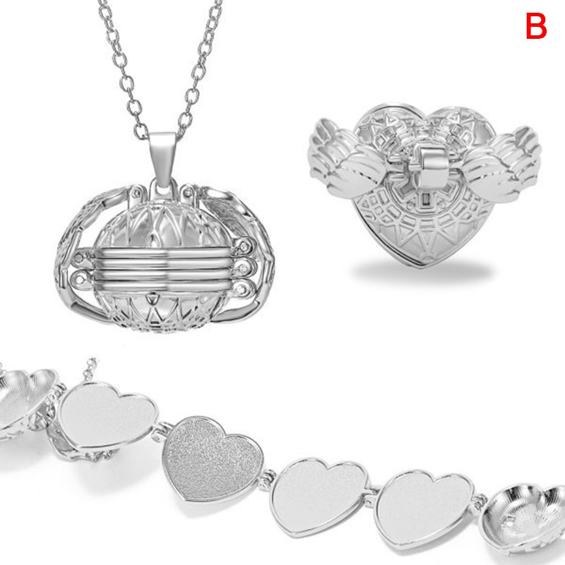 Mặt dây chuyền hình trái tim và đôi cánh thiên thần kèm 4 ngăn để ảnh độc đáo