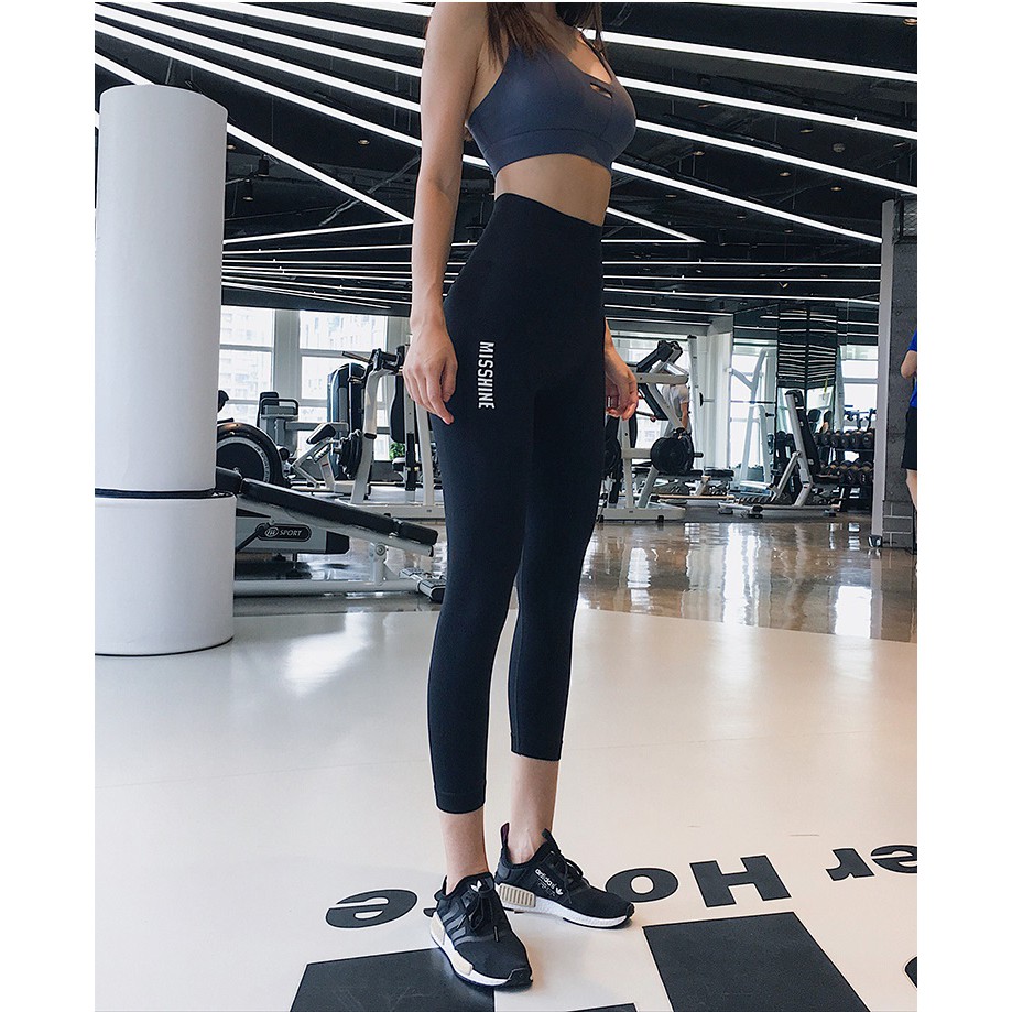 Quần legging thể thao nữ lửng dệt kim gen bụng tôn mông đồ tập gym nữ giá rẻ 2019