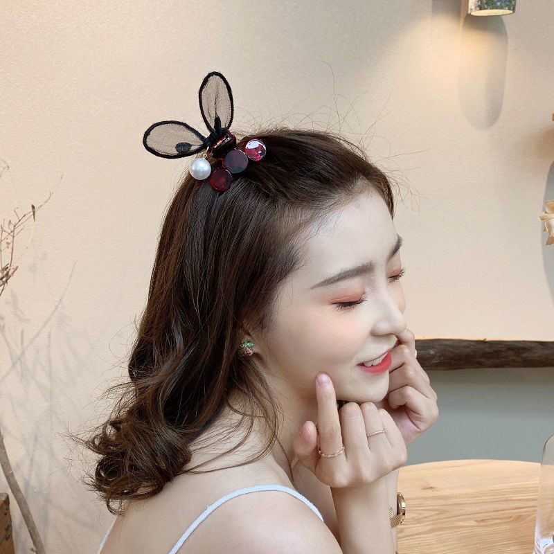 Kẹp tóc ren đính hạt giả ngọc trai ngộ nghĩnh