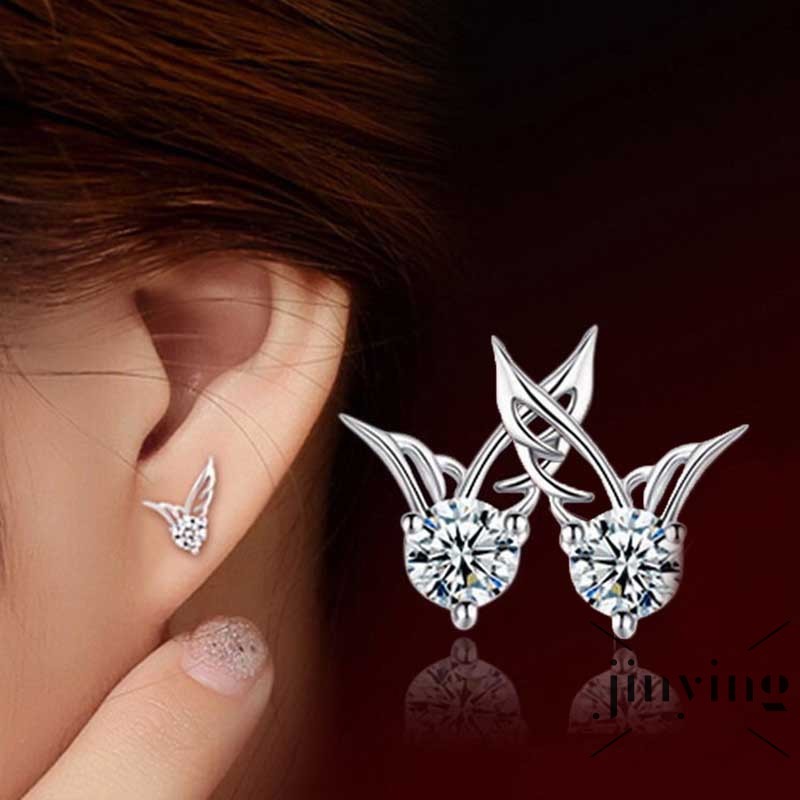 GETNOIVAS Khuyên tai mạ vàng trắng hình đôi cánh đính đá xinh xắn