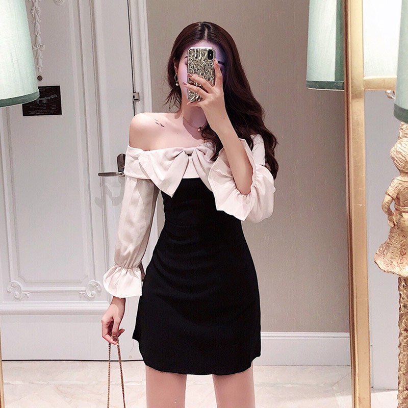 (Order-M) Ulzzang Đầm body trễ vai nơ