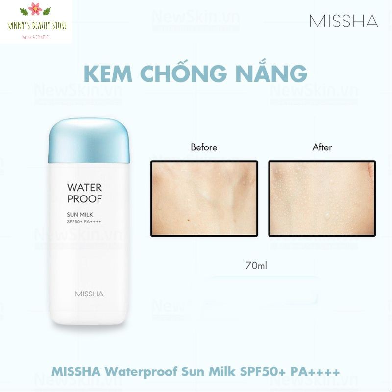 Kem Chống Nắng MISSHA 🌸 FREESHIP 🌸 Chống Nắng Waterproof Sun Milk SPF50+ (xanh)