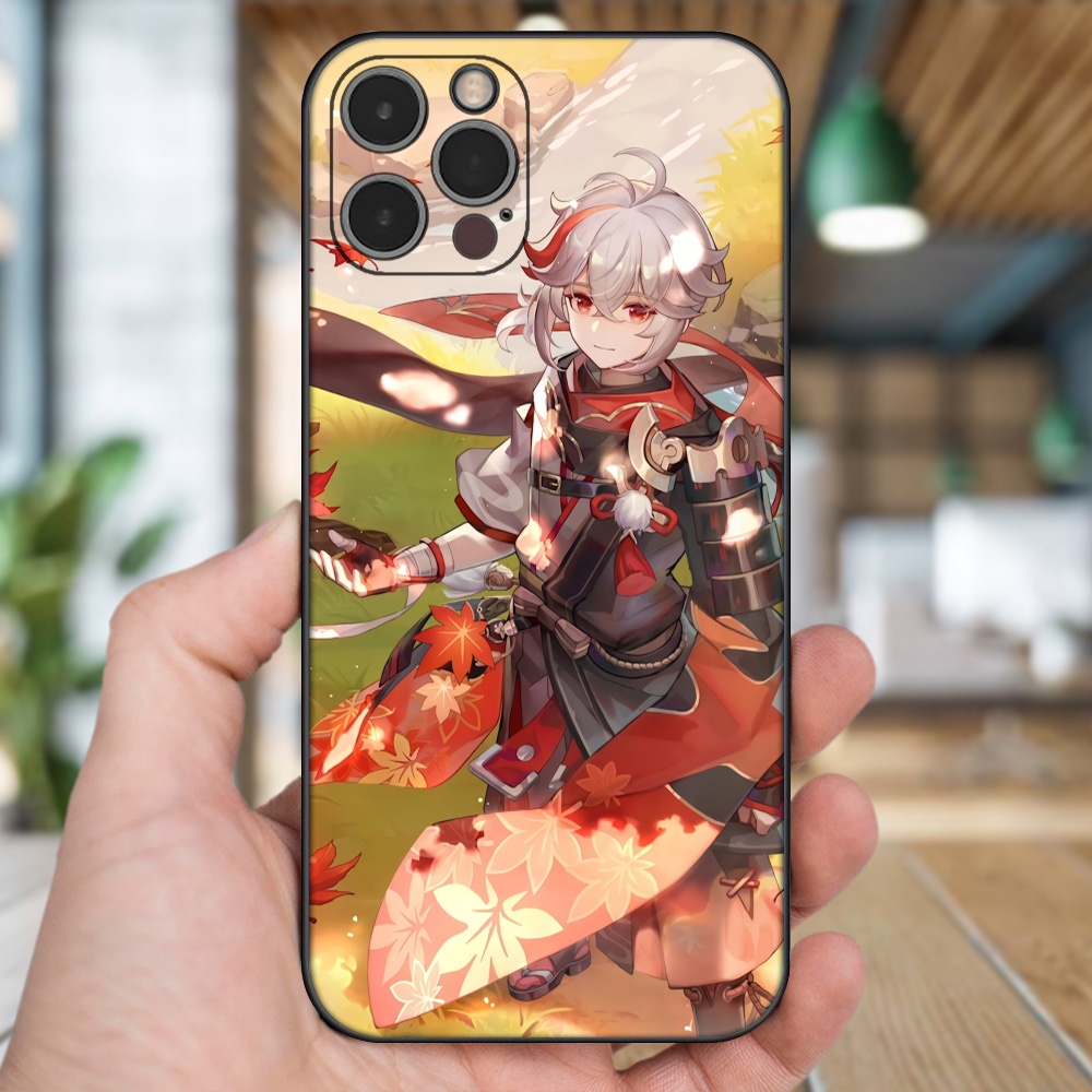 Ốp lưng iPhone 12 Pro dẻo đen cạnh vuông in hình Kazuha Genshin Impact