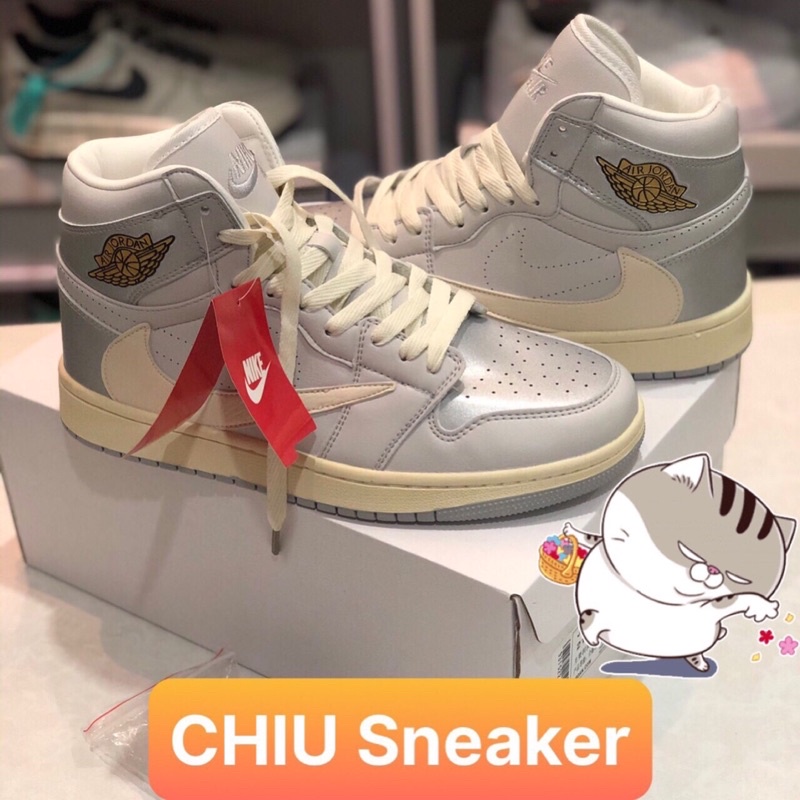 [ CHIU Sneaker ] Giày Sneaker bóng rổ Jordan cổ cao bạc travits phiên bản cao cấp da thật