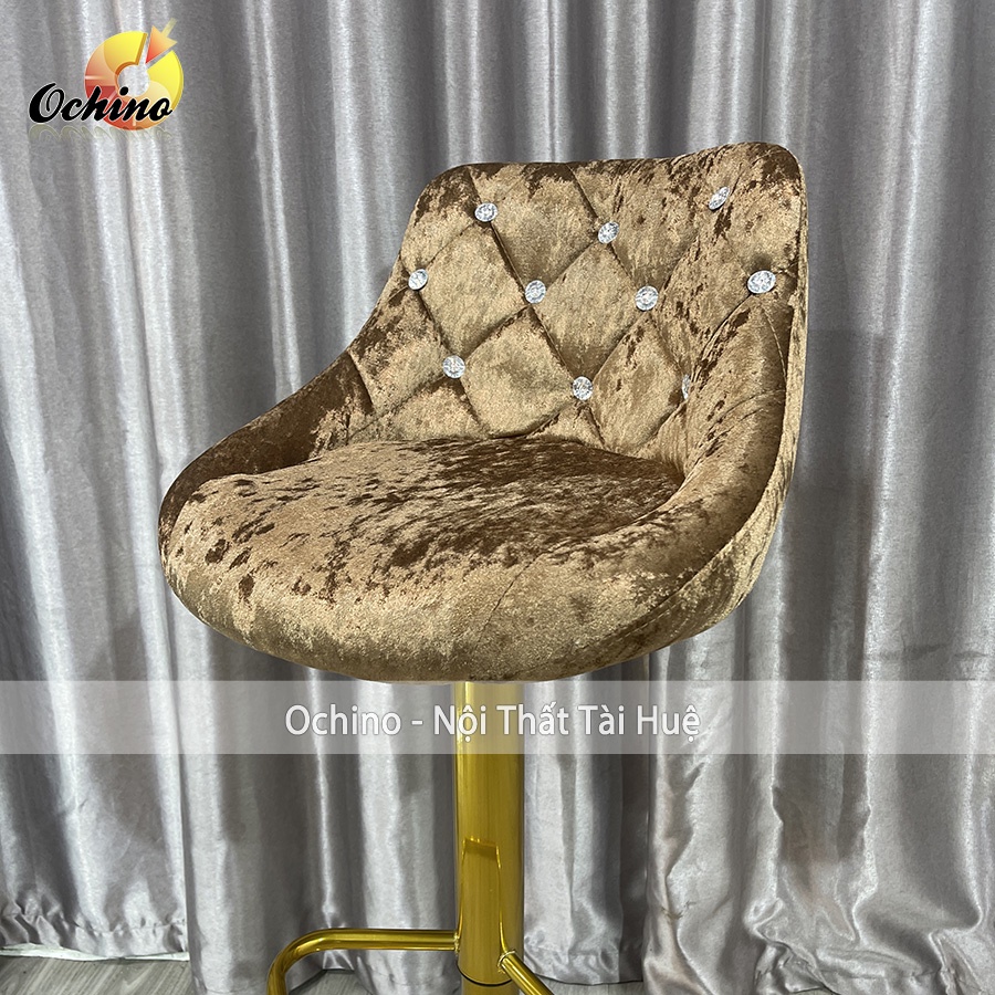 Ghế Quầy Lễ Tân, Ghế Quầy Bar Mẫu Nỉ Nhung Chân Vàng K1 Tĩnh Điện Điều Chỉnh Độ Cao 60/80 Phong Cách Hiện Đạ