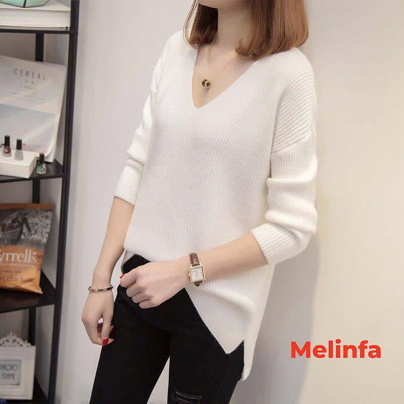 Áo len nữ cổ V, áo len dáng xuông chất len mềm mịn co giãn thoải mái thời trang Hàn Quốc mặc mùa thu đông mã VAA0216 | BigBuy360 - bigbuy360.vn