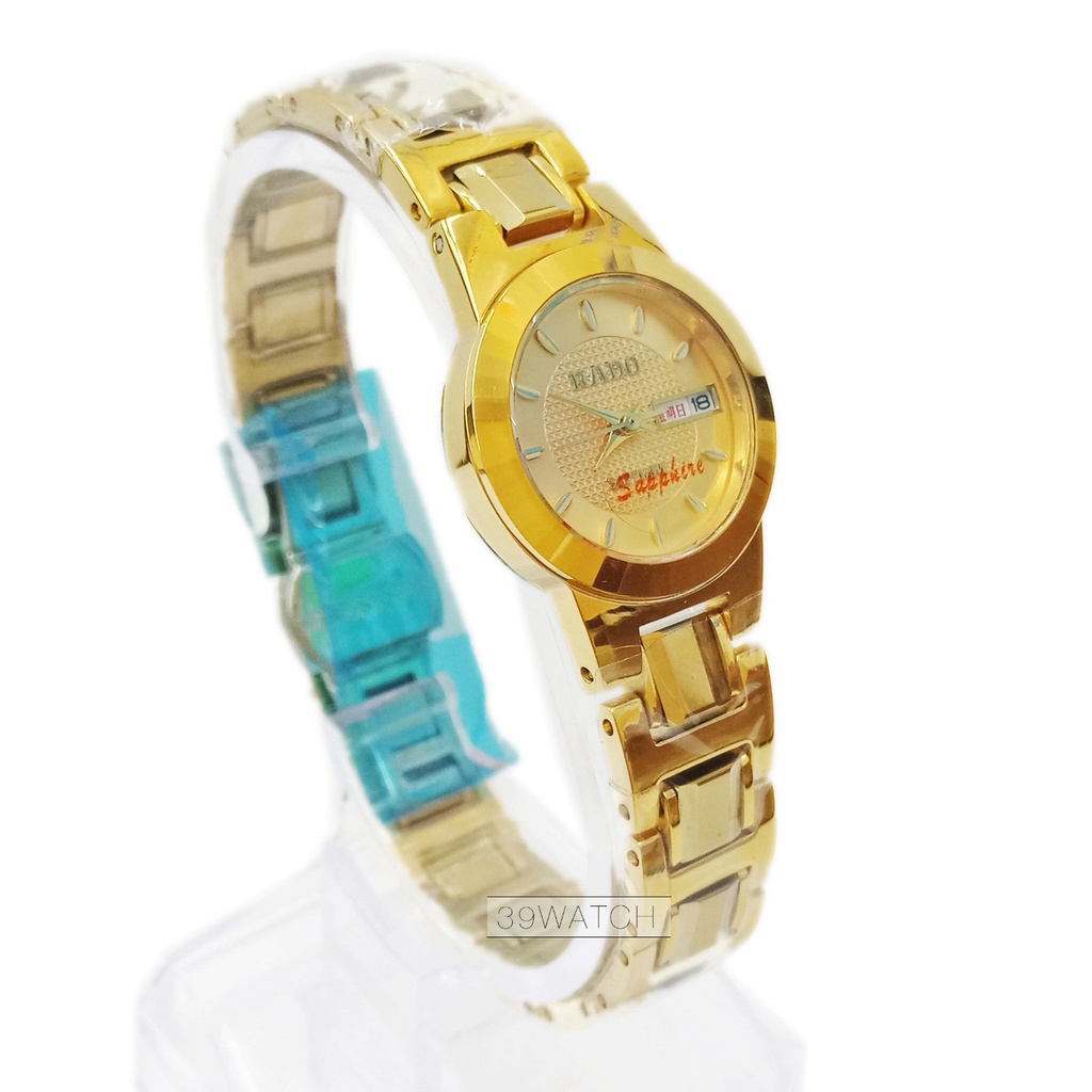 Đồng hồ Julibe nữ RA08 NUMV mặt vàng, dây inox kết hợp hạt đá ceramic, mặt kính sapphire