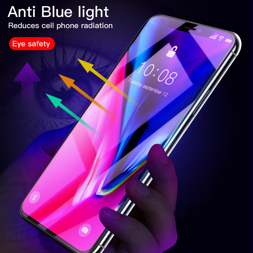 Kính cường lực Chống Tia Sáng Xanh Cho 10D Cho iPhone 11 12 13 14 Pro Max X Xs Xr 6 6s 7 8 Plus