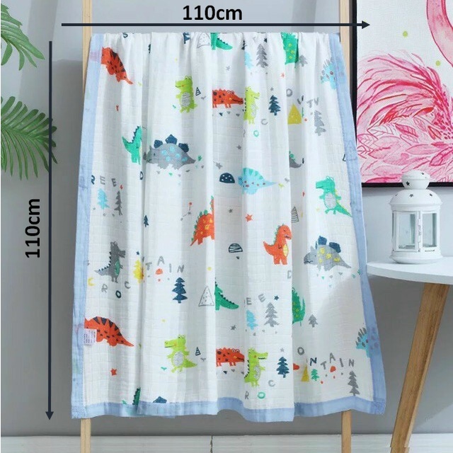 Chăn Xô ADEN Sợi Tre 4 Lớp Có Viền Cho Bé - Dùng Tắm Bé Và Quấn Khăn [ 110cmx110cm ]