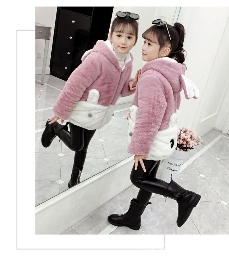 Girl With Winter Velvet Sweater Baby Girl Style Winter Clothes Rabbit Ears Sweater Coat