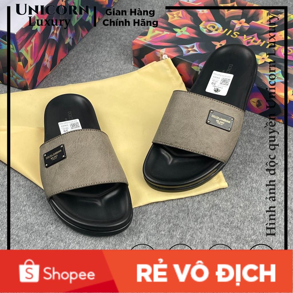 Dép Nam Dolce & Gabbana  Mác Xám [Dép quai ngang nam] da màu đen gầm đê cao su có bảo hành.