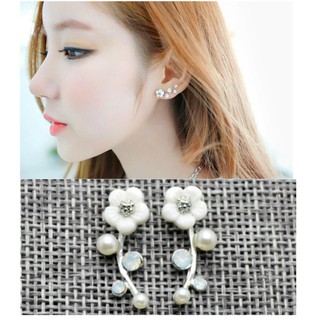 Bông tai nhánh hoa cúc zircon đeo được 2 kiểu phong cách nhật bản btshellflower02