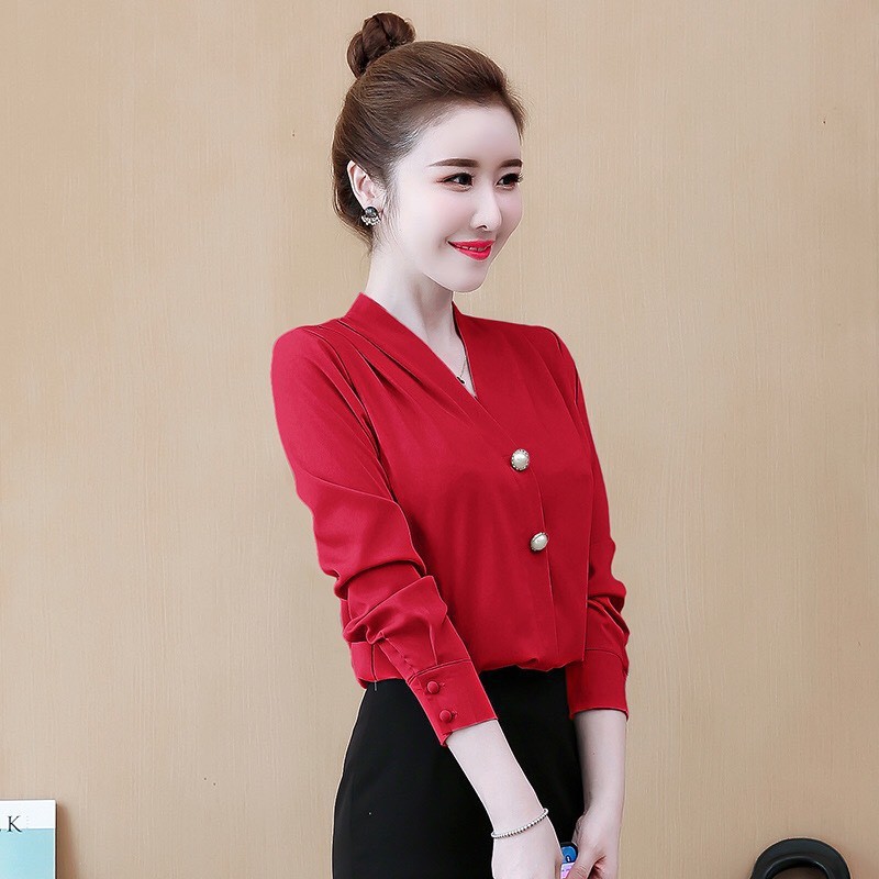 áo sơ mi nữ xếp ly dài tay cổ cánh điệu-áo sơ mi  nữ hàng nhập QC cao cấp