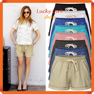 [CÓ BIG SIZE ĐẾN 90KG] Quần Short Nữ Linen Lưng Thun Có Dây Rút Size 50-90Kg - Hàng Nhập Quảng Châu - Lucky Girl shop
