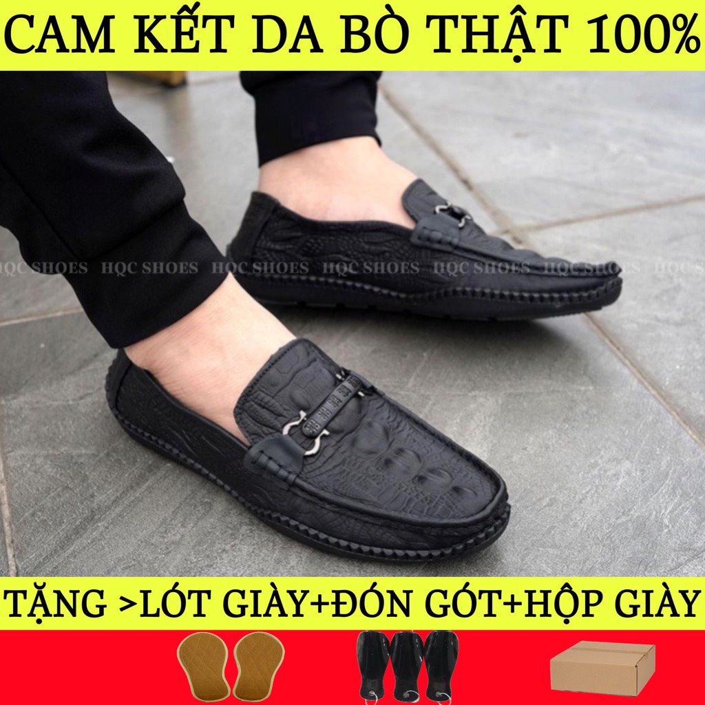 Giày lười nam cao cấp da bò thật đế cao su êm ái phong cách dập vân nổi hiện đại GL0868