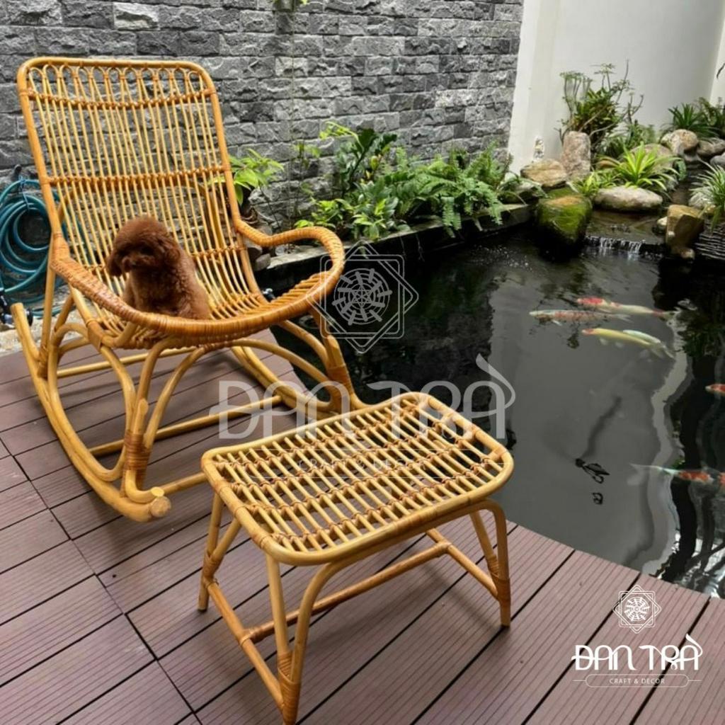 Ghế mây bập bênh vintage size chuẩn 70cmx130cmx105cm, ghế mây thư giãn đọc sách, nghỉ trưa, nội thất Mây tre Đan Trà