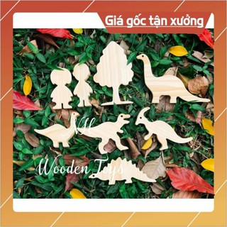 Sét 8 món bạn nhỏ và khủng long gỗ thông 💥giúp trẻ phát triển tư duy 🐎 tô vẽ sắp xếp decor an toàn  cho trẻ