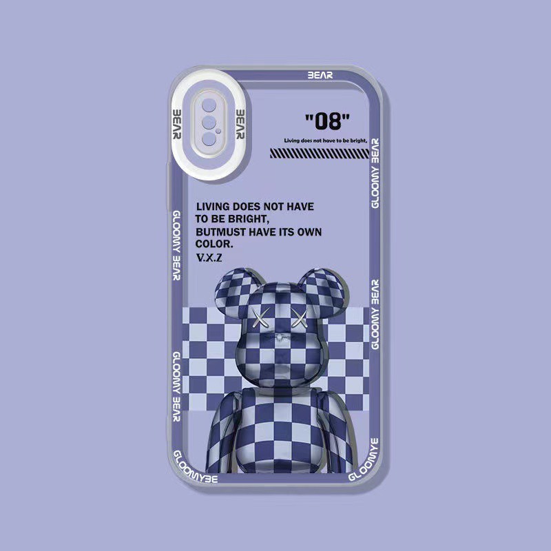 Ốp Điện Thoại Mềm Trang Trí Hình Gấu Kẻ Sọc Caro Cho iPhone 11 Pro Max 11 7 8 7+ 8+X Xs Xr Xs Max SE 12 12pro 12ProMax