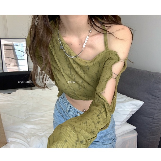 QADCOL Áo Thun Tay Dài Trễ Vai Quyến Rũ Trẻ Trung Cho Bạn Gái