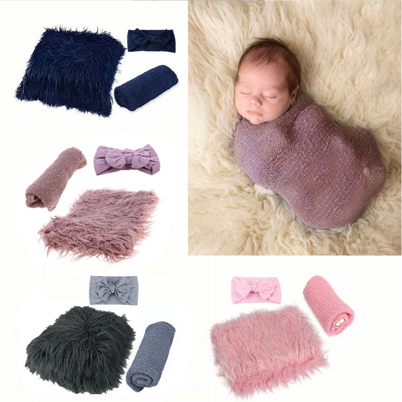 Set 3 Tã Vải Quấn Em Bé Sơ Sinh Màu Nude + Băng Đô Tiện Dụng