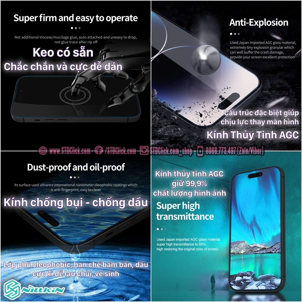 KÍNH CƯỜNG LỰC IPHONE 14 PRO MAX - 14 PRO - 14 PLUS - 14 NILLKIN H+PRO 0.2MM CHÍNH HÃNG